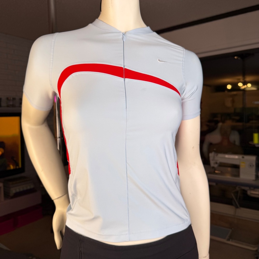 Nike Cycling Jersey Dri-FIT Quarter Zip Blue Red Blokecore Activewear Cycling XS